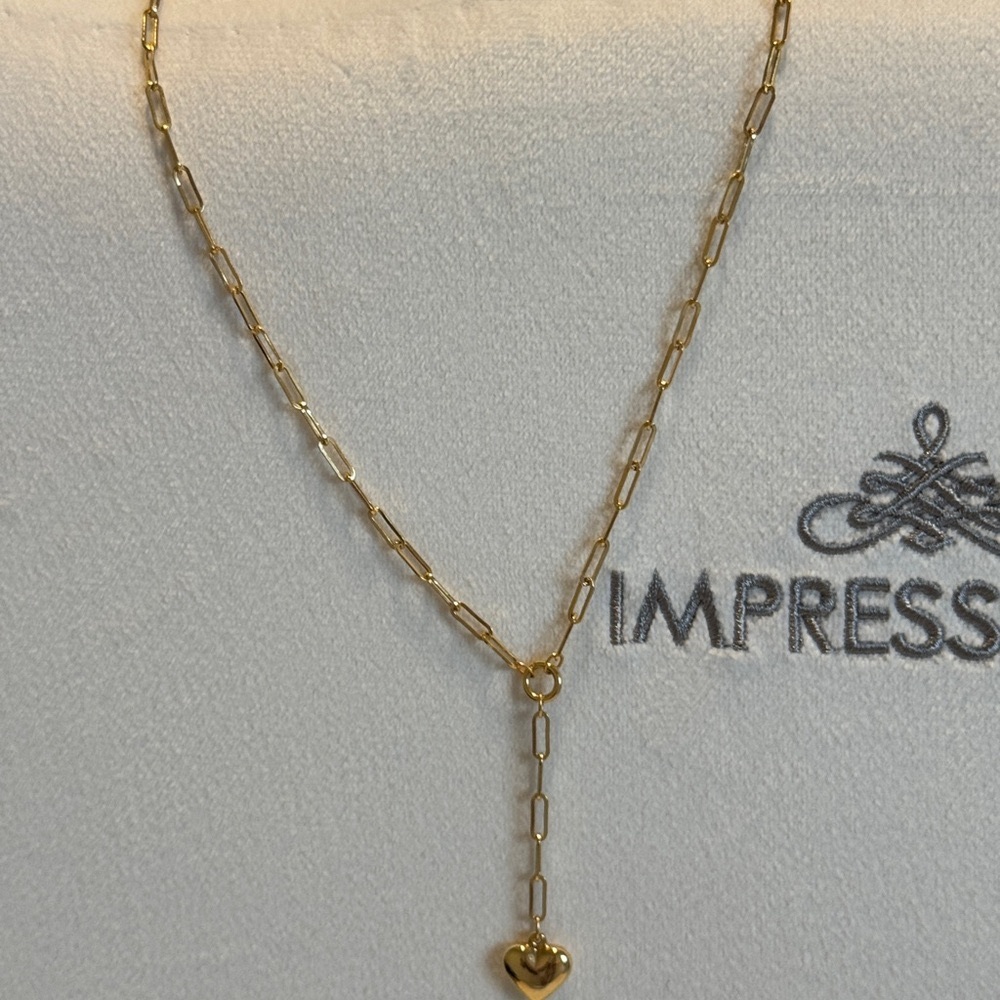 Paperclip Gold Chain with Puffed Heart 10k Gold Pendant Necklace - Picture 6 of 7